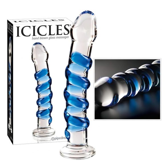 Icicles No. 5 - spiraalinen lasidildo (läpinäkyvä-sininen)