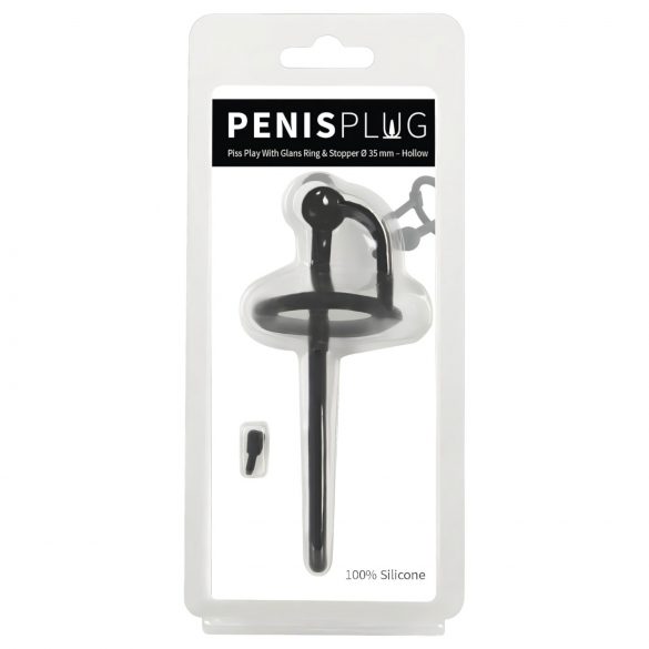 Penisplug Dilator - silikonový uretrální dilatátor se žaludovým kroužkem (0,6mm) - černý