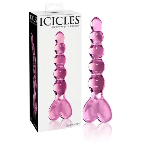 Icicles No. 43 - korálkované, srdíčkové skleněné dildo (růžové)