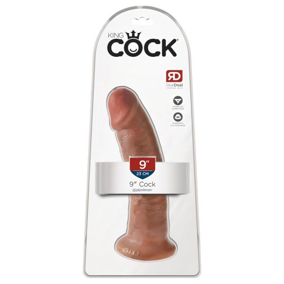 King Cock 9 - liukuesteellä varustettu aito dildo (23 cm) - tumma luonnonväri