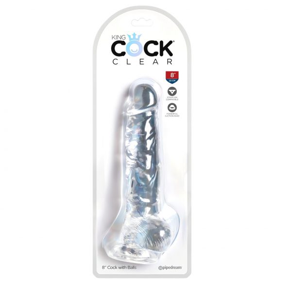 King Cock Clear 8 - tarttuva kivesdildo (20cm)