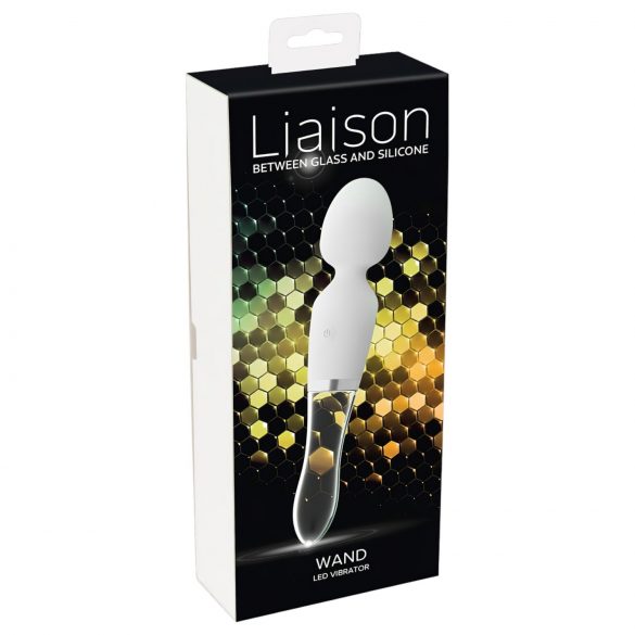 Liaison Wand - akumulátorový silikonovo-skleněný LED vibrátor (průhledný-bílý)