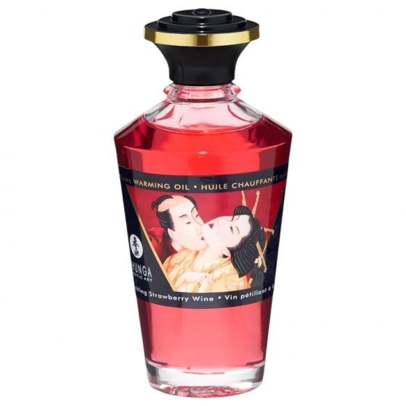 Shunga - hřejivý masážní olej - šampaňské jahoda (100 ml)