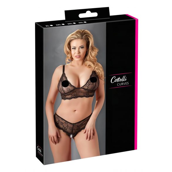 Cottelli Plus Size - jemná krajková podprsenka set (černá)