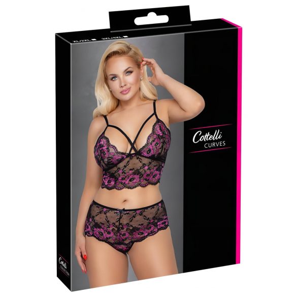 Cottelli Plus Size - kukallinen rintaliivisetti (musta-lila)