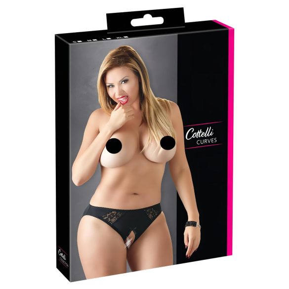 Cottelli Plus Size - pitsinen avoalusasu (musta)