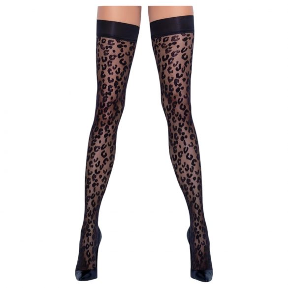 Cottelli Legwear - pantterikuosioinen stay-up (musta)