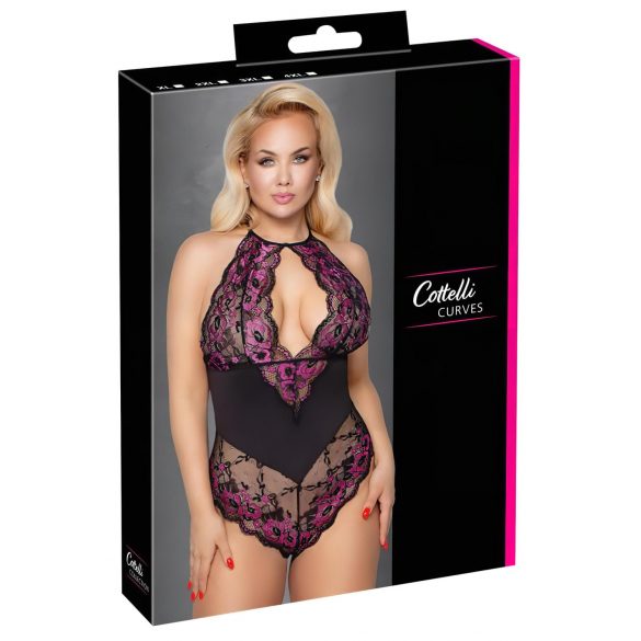 Cottelli Plus Size - kukkiva body (musta-violetti)