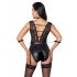 Cottelli Bondage - pitsibodysuit kaulapannalla (musta) - M