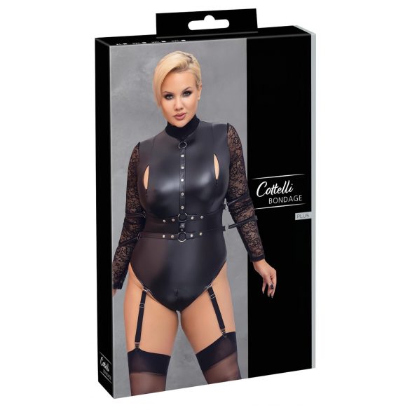 Cottelli Bondage Plus Size - pitsihihainen body (musta)