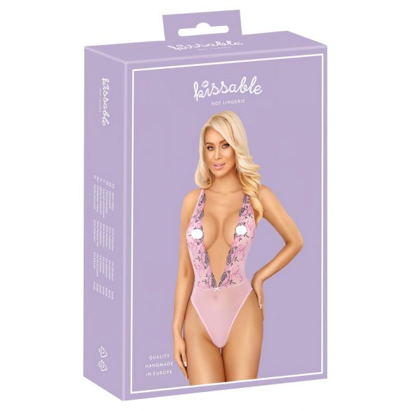 Kissable - body s růžovou výšivkou (růžová) - L/XL