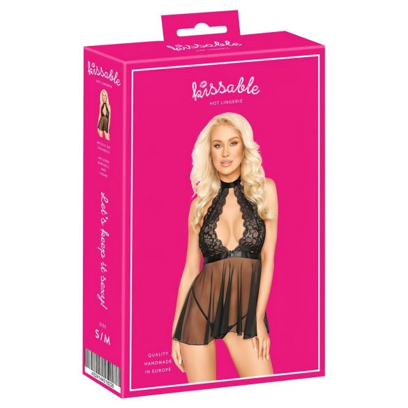 Kissable - pitsinen kaula-aukkoinen babydoll (musta) - L/XL