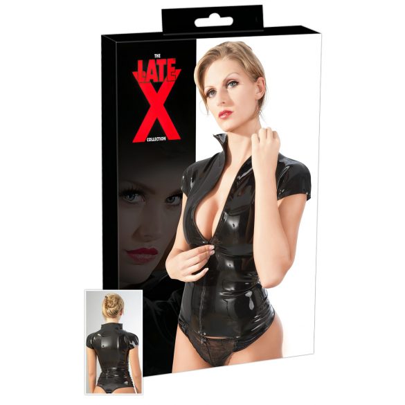 LATEX - Dámský top s krátkým rukávem a zipem (černý)  - 2XL