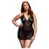 BACI Plus Size - krajková babydoll s krčním páskem - černá (XL-XXL)